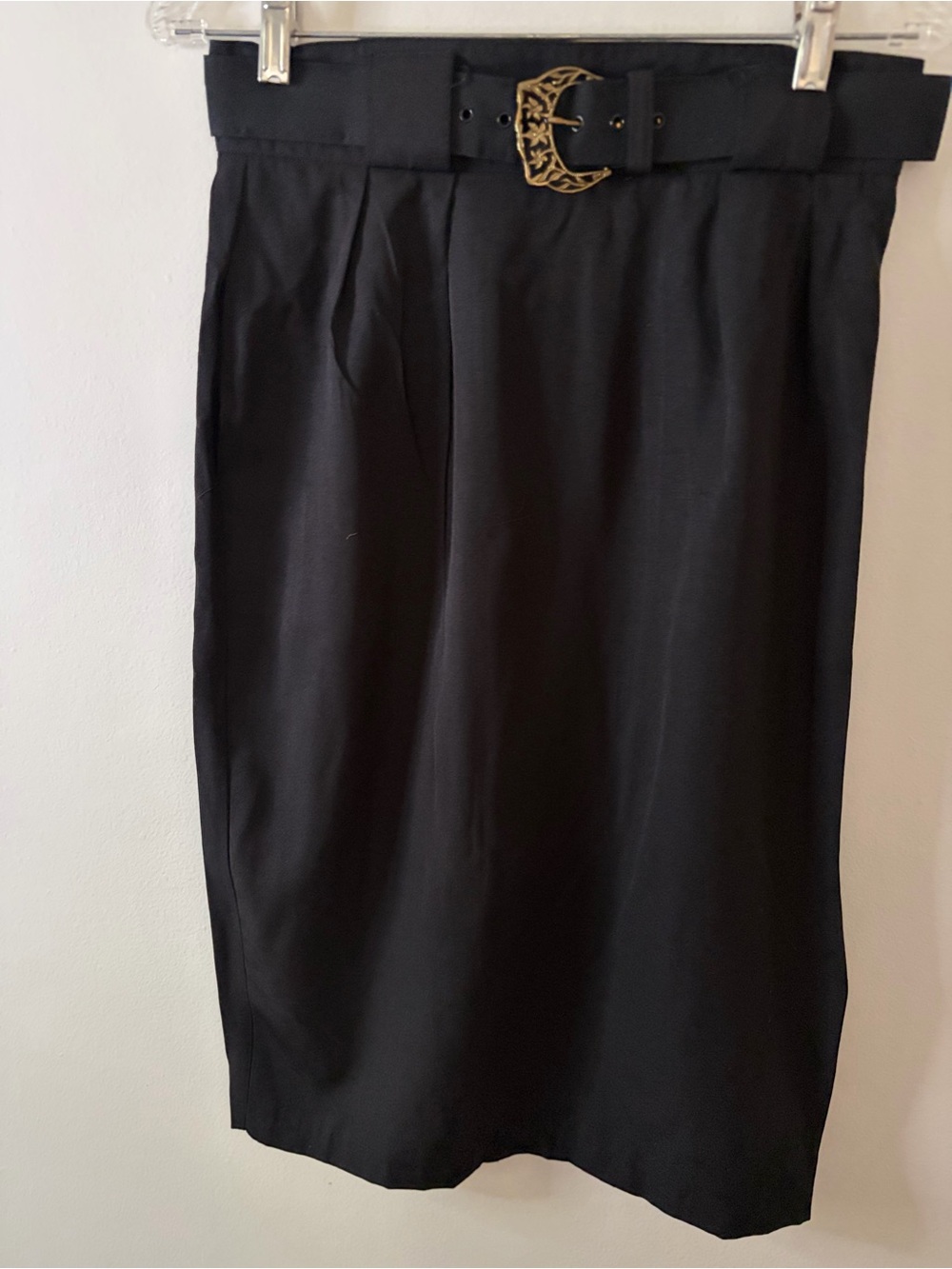 Maggie Lawrence High-Waist Black Pencil Skirt with Decorative Buckle